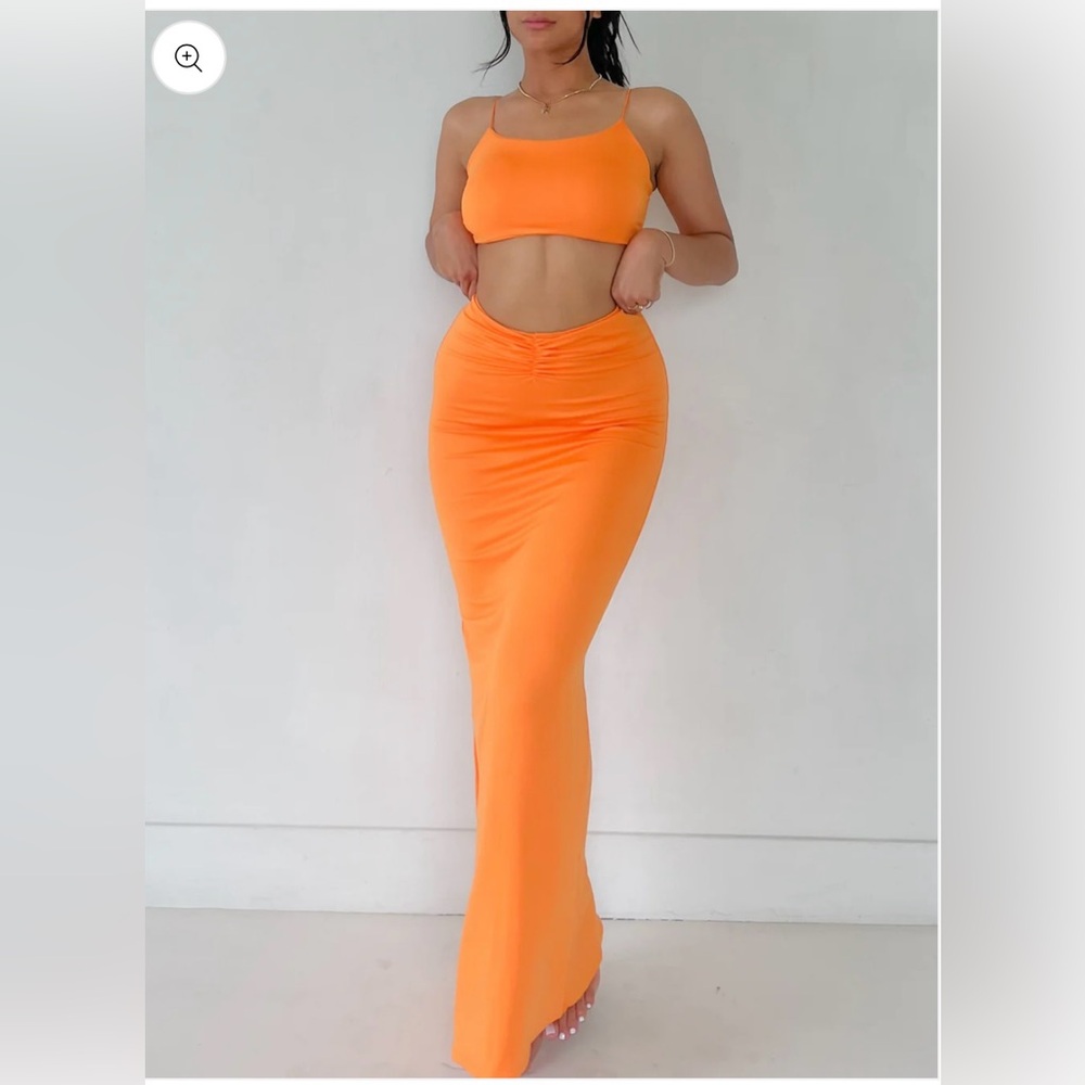 Orange Maxi Skirt and crop top set perfect